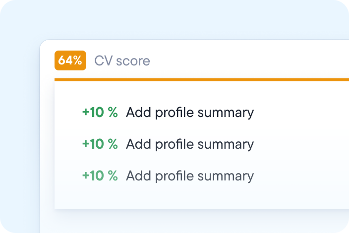 AI resume checker showing a 64% score and actionable improvement tips