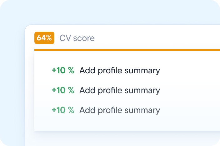 AI CV checker showing a 64% score and actionable improvement tips