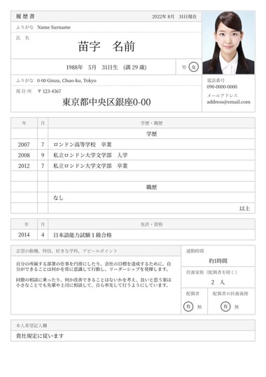 Simple resume template Rirekisho