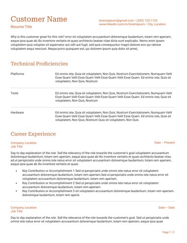 One column CV template Precision ATS