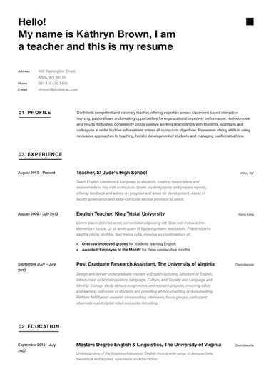 Simple resume template Minimalist