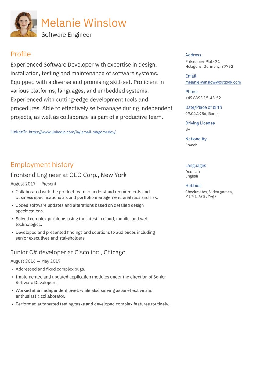 Brussels resume template